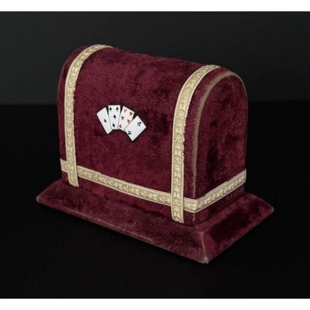 Antique Victorian Era Burgundy Velvet Double Deck Playing Card Box Case